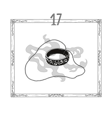 Bilderrahmen mit der Inschrift 17. In der Mitte ist ein Ring an einer Kette. Rauchschwaden umgeben die Ringkette.