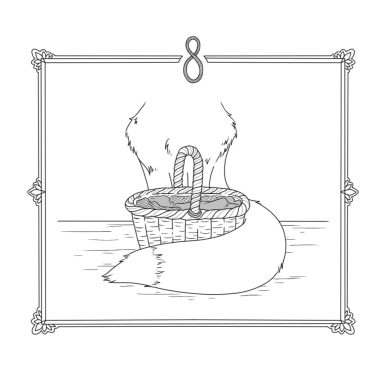 Bilderrahmen mit der Inschrift 8.
Abgebildet sind ein Fuchskörper und ein Korb